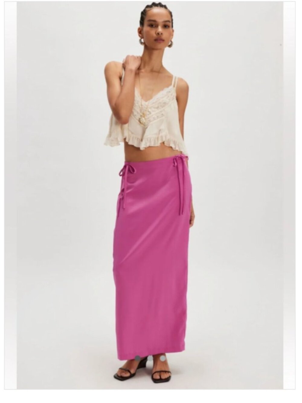 NWT Free People “Super Pink” Rosetto Column Satin Maxi Skirt size 4